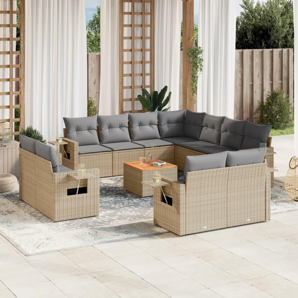 Havesofasæt 12 dele med hynder polyrattan beige