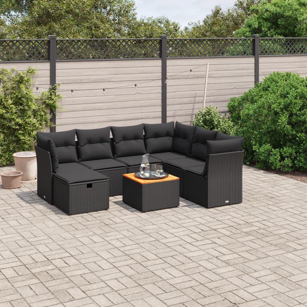 Sofasæt til haven 8 dele med hynder polyrattan sort