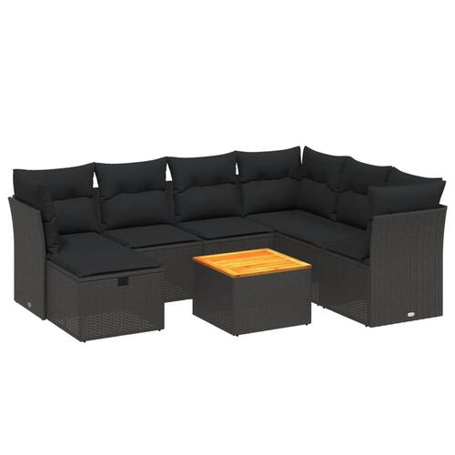 Sofasæt til haven 8 dele med hynder polyrattan sort