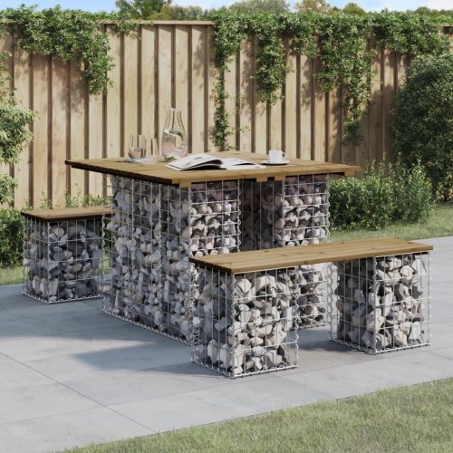 Havebord i gabiondesign 100 × 102 × 72 cm - imprægneret fyrretræ