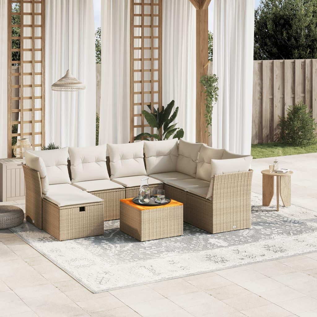 Sofasæt til haven 8 dele med hynder polyrattan beige
