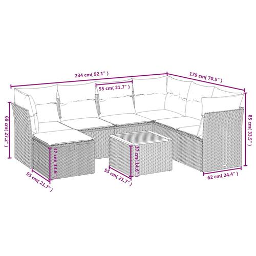 Sofasæt til haven 8 dele med hynder polyrattan beige