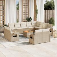 Sofasæt til haven 13 dele med hynder polyrattan beige