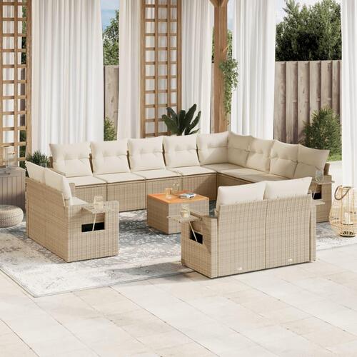 Sofasæt til haven 13 dele med hynder polyrattan beige