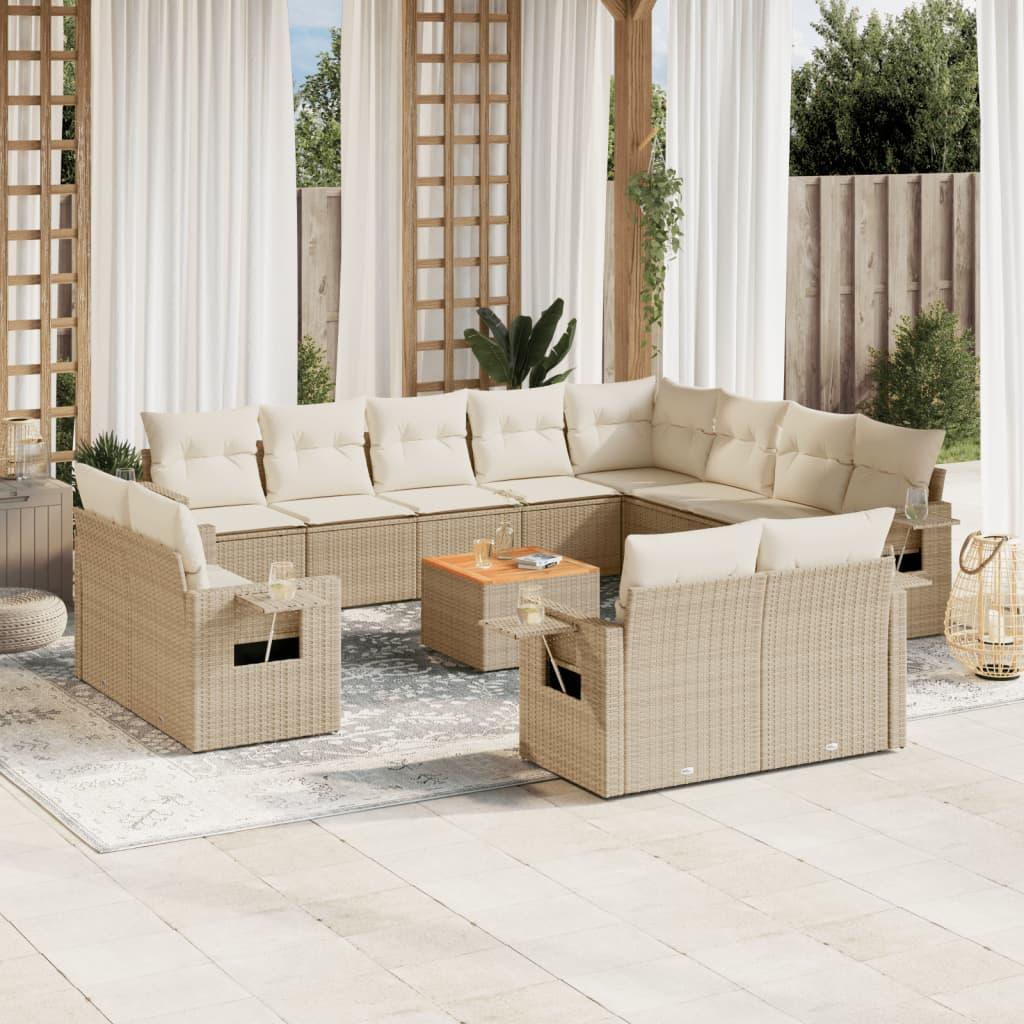 Sofasæt til haven 13 dele med hynder polyrattan beige