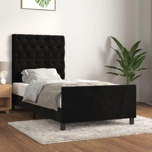 Sengeramme med sengegavl 80×200 cm - fløjl, sort