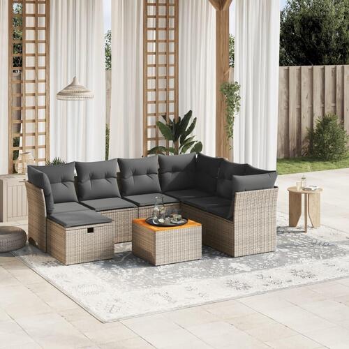 Sofasæt til haven 8 dele med hynder polyrattan grå