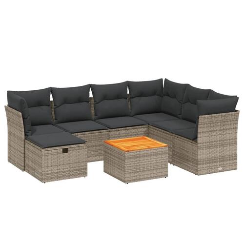 Sofasæt til haven 8 dele med hynder polyrattan grå