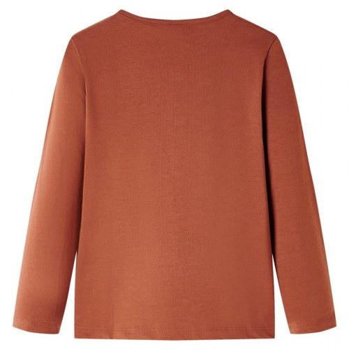 Langærmet T-shirt til børn str. 116 cognacfarvet