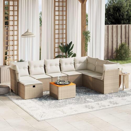 Sofasæt til haven 9 dele med hynder polyrattan beige