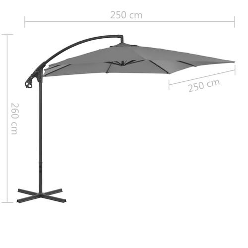 Hængeparasol med stålstang 250 x 250 cm antracitgrå