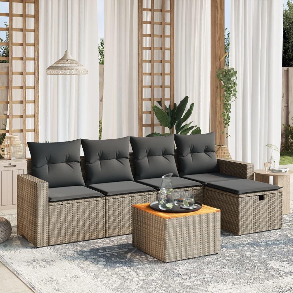 Sofasæt til haven 6 dele med hynder polyrattan grå