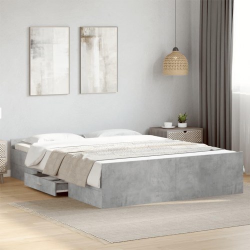 Sengeramme med skuffeopbevaring 150 x 200 cm - betongrå