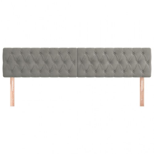 Polstret sengegavl i fløjl - 200 × 7 × 78/88 cm, lysegrå