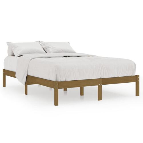 Sengestel 200x200 cm massivt fyrretræ gyldenbrun