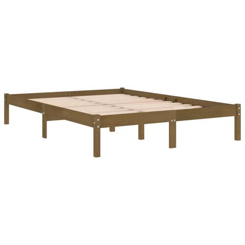 Sengestel 200x200 cm massivt fyrretræ gyldenbrun