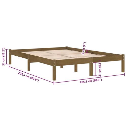 Sengestel 200x200 cm massivt fyrretræ gyldenbrun