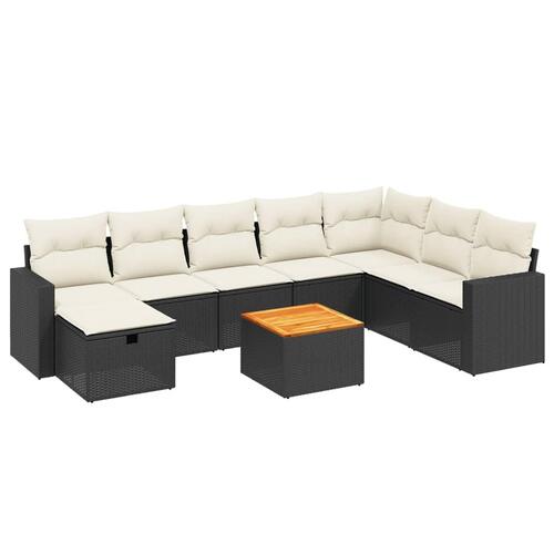Sofasæt til haven 9 dele med hynder polyrattan sort