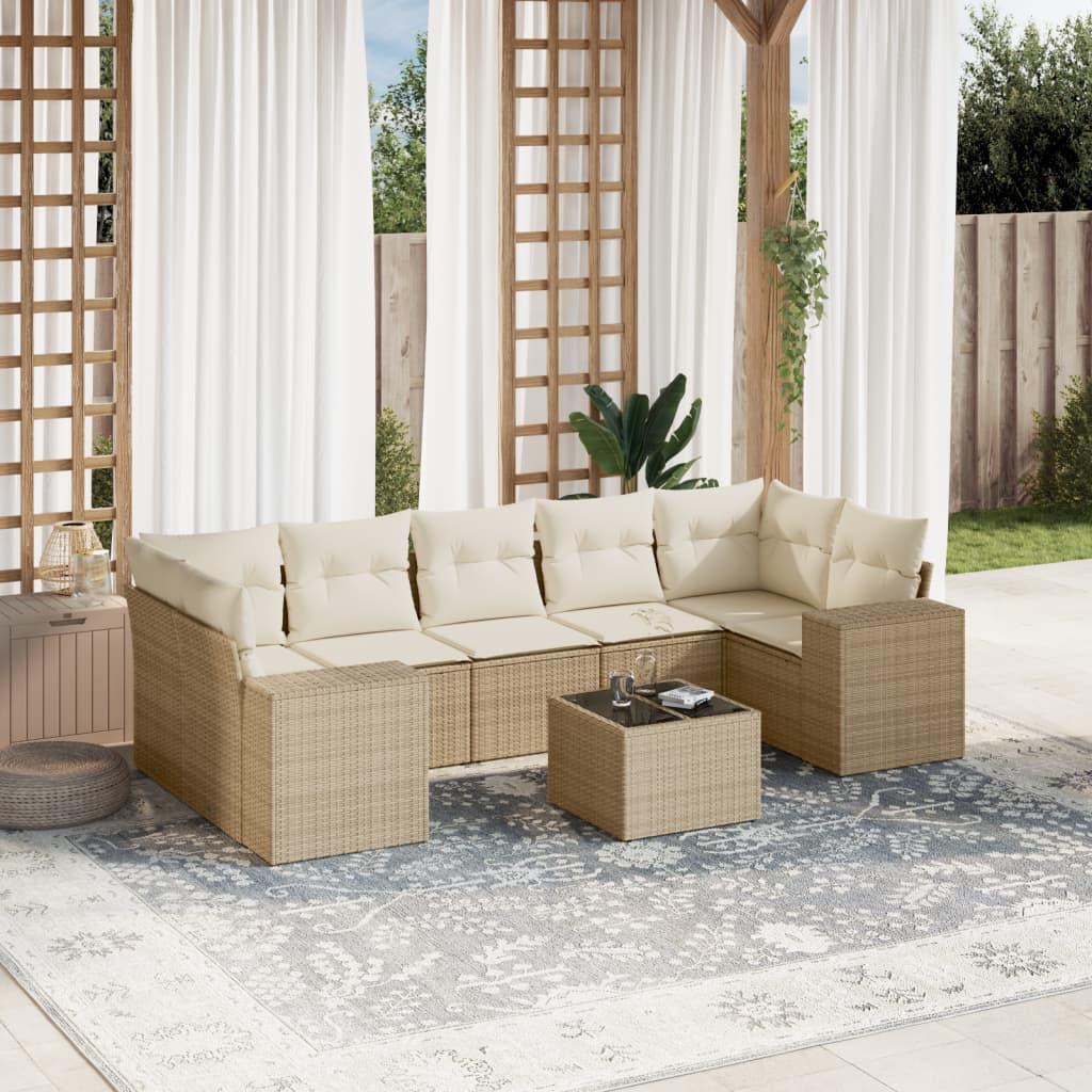 Sofasæt til haven 8 dele med hynder polyrattan beige