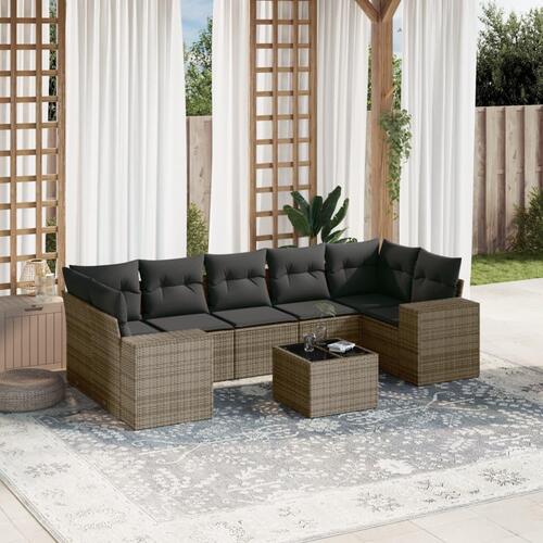 Sofasæt til haven 8 dele med hynder polyrattan grå