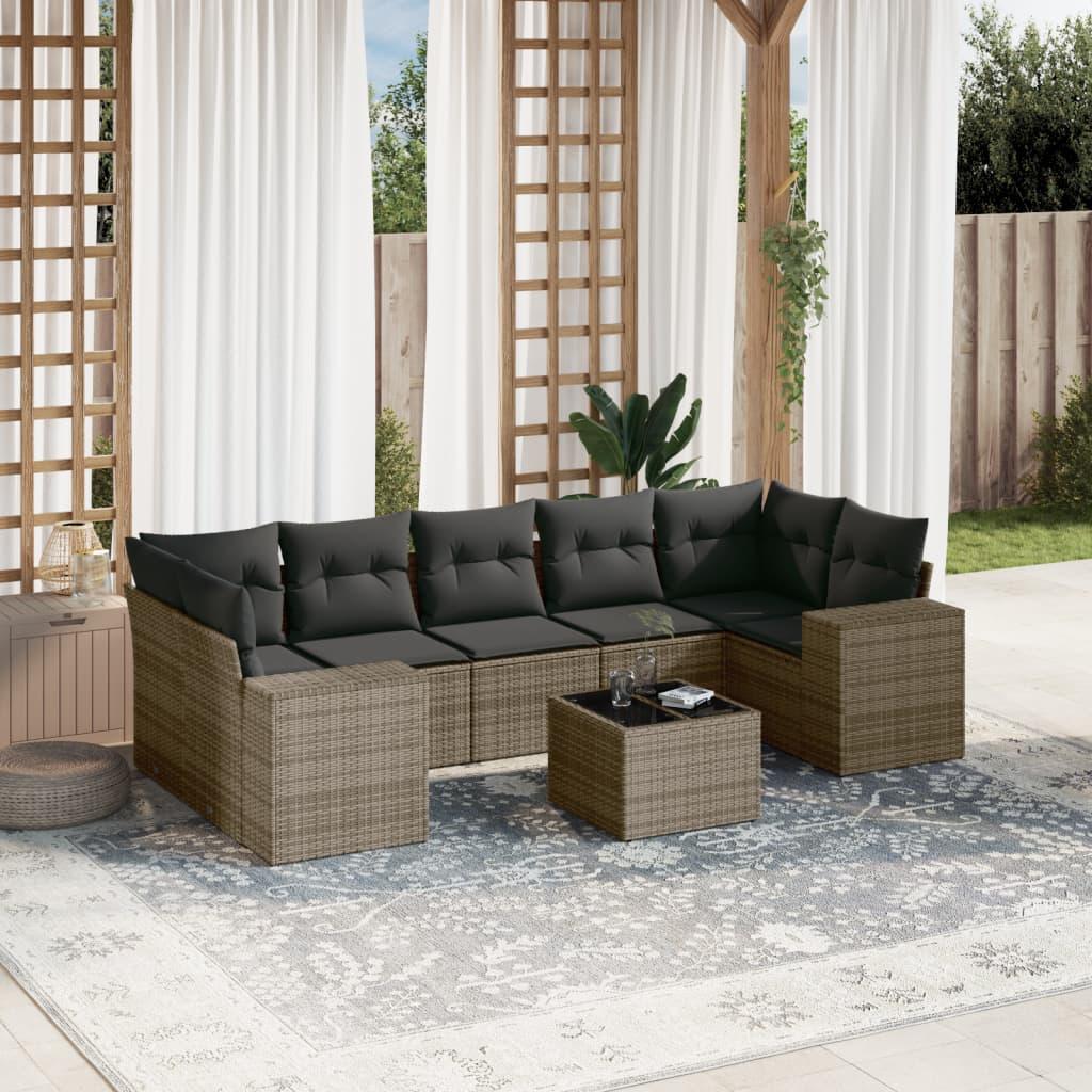 Sofasæt til haven 8 dele med hynder polyrattan grå