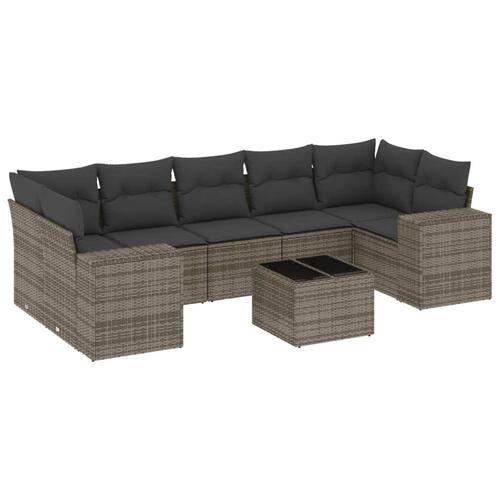Sofasæt til haven 8 dele med hynder polyrattan grå