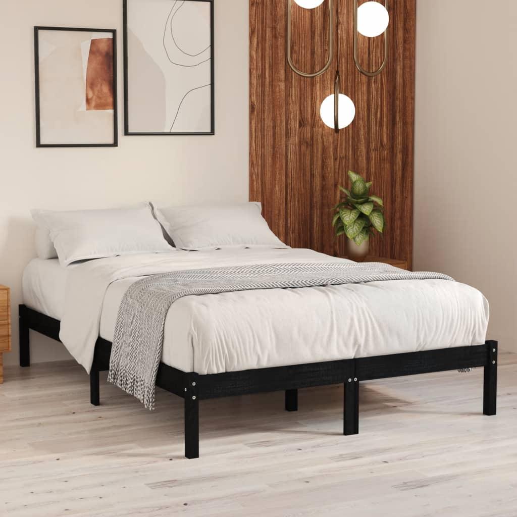 Sengestel 200x200 cm massivt fyrretræ sort
