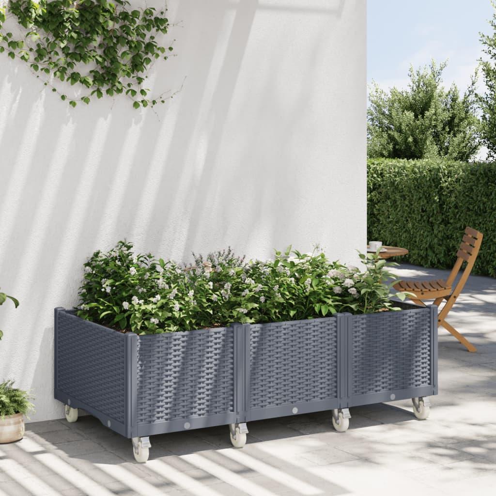 Plantekasse med hjul 150x80x54 cm PP blågrå