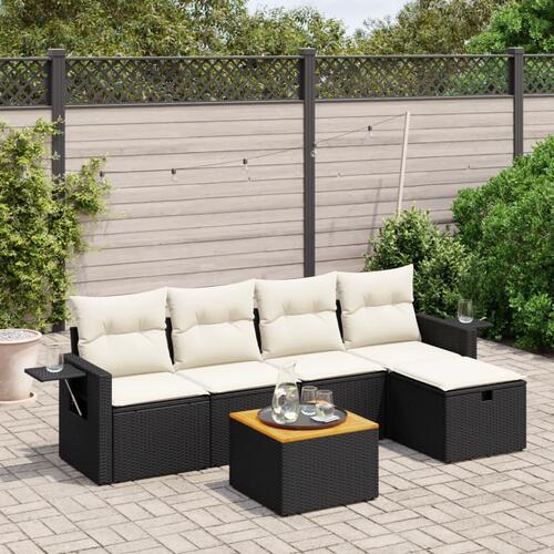 Sofasæt til haven 6 dele med hynder polyrattan sort