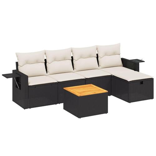 Sofasæt til haven 6 dele med hynder polyrattan sort