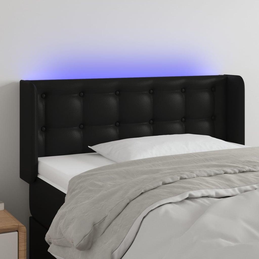 Sengegavl med LED-lys 83x16x78/88 cm kunstlæder sort billede