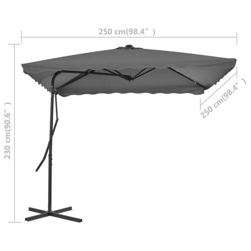Udendørs parasol med stålstang 250 x 250 cm antracitgrå