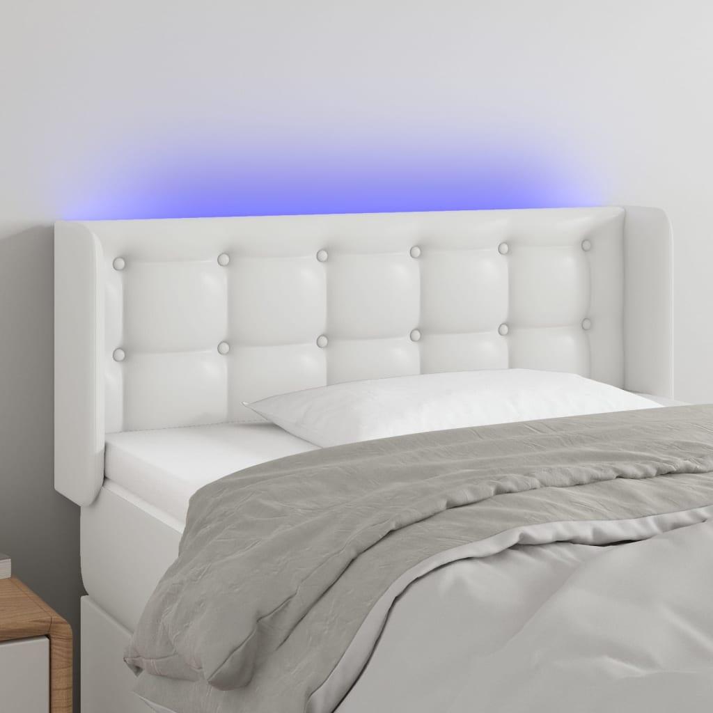 Sengegavl med LED-lys 83x16x78/88 cm kunstlæder hvid billede