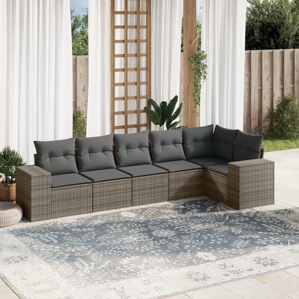 Sofasæt til haven i polyrattan - 6 dele med hynder, grå billede