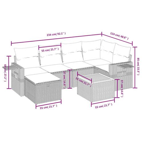 Sofasæt til haven 7 dele med hynder polyrattan sort