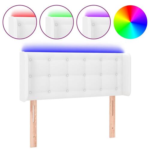 Sengegavl med LED-lys 83x16x78/88 cm kunstlæder hvid