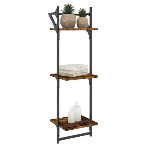 Væghylder 2 stk. med stænger og 3 hylder 30x25x100 cm røget eg