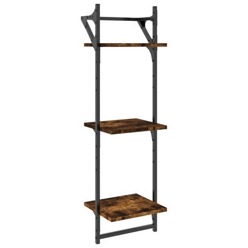 Væghylder 2 stk. med stænger og 3 hylder 30x25x100 cm røget eg