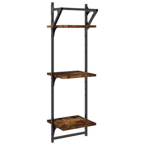 Væghylder 2 stk. med stænger og 3 hylder 30x25x100 cm røget eg