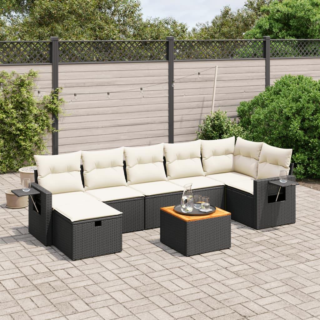 Sofasæt til haven 8 dele med hynder polyrattan sort