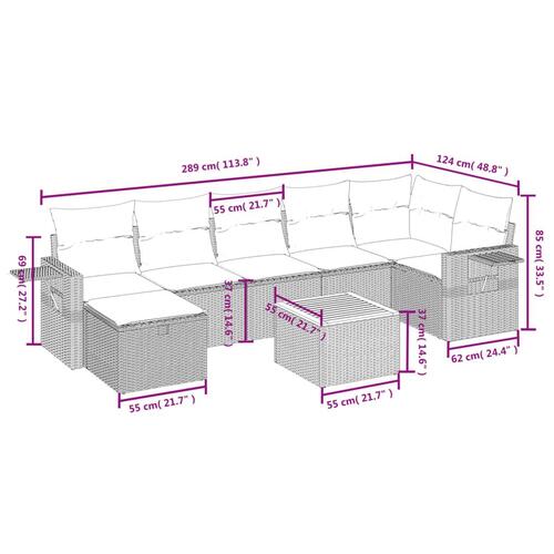 Sofasæt til haven 8 dele med hynder polyrattan beige
