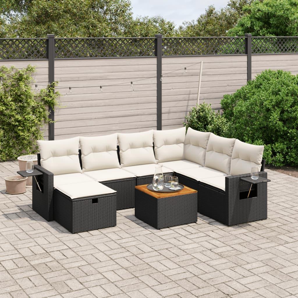 Sofasæt til haven 8 dele med hynder polyrattan sort