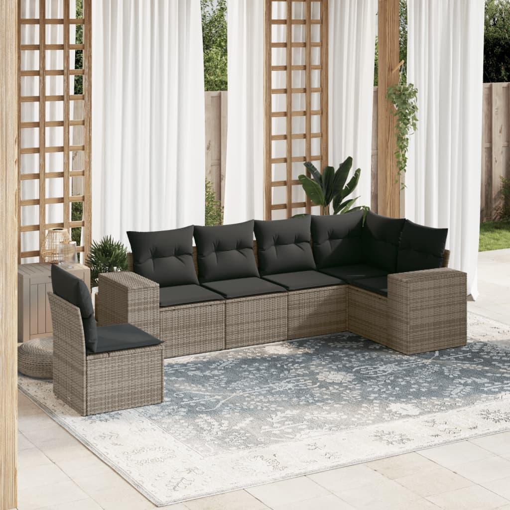 Sofasæt til haven 6 dele med hynder polyrattan grå