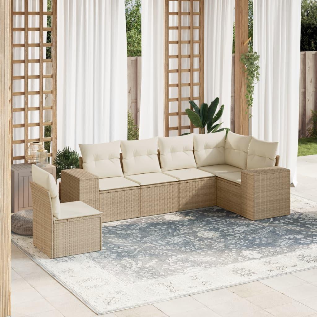 Sofasæt til haven 6 dele med hynder polyrattan beige