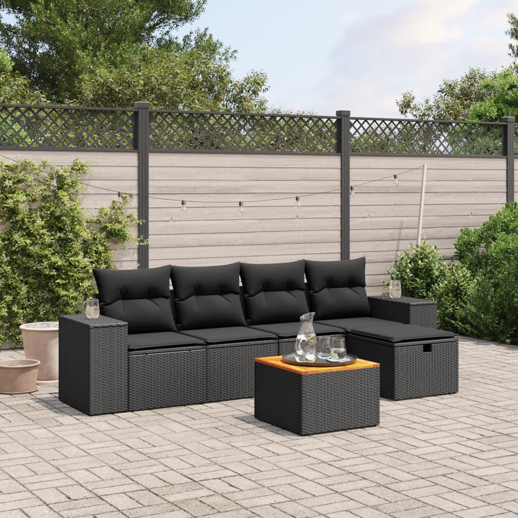 Sofasæt til haven 6 dele med hynder polyrattan sort