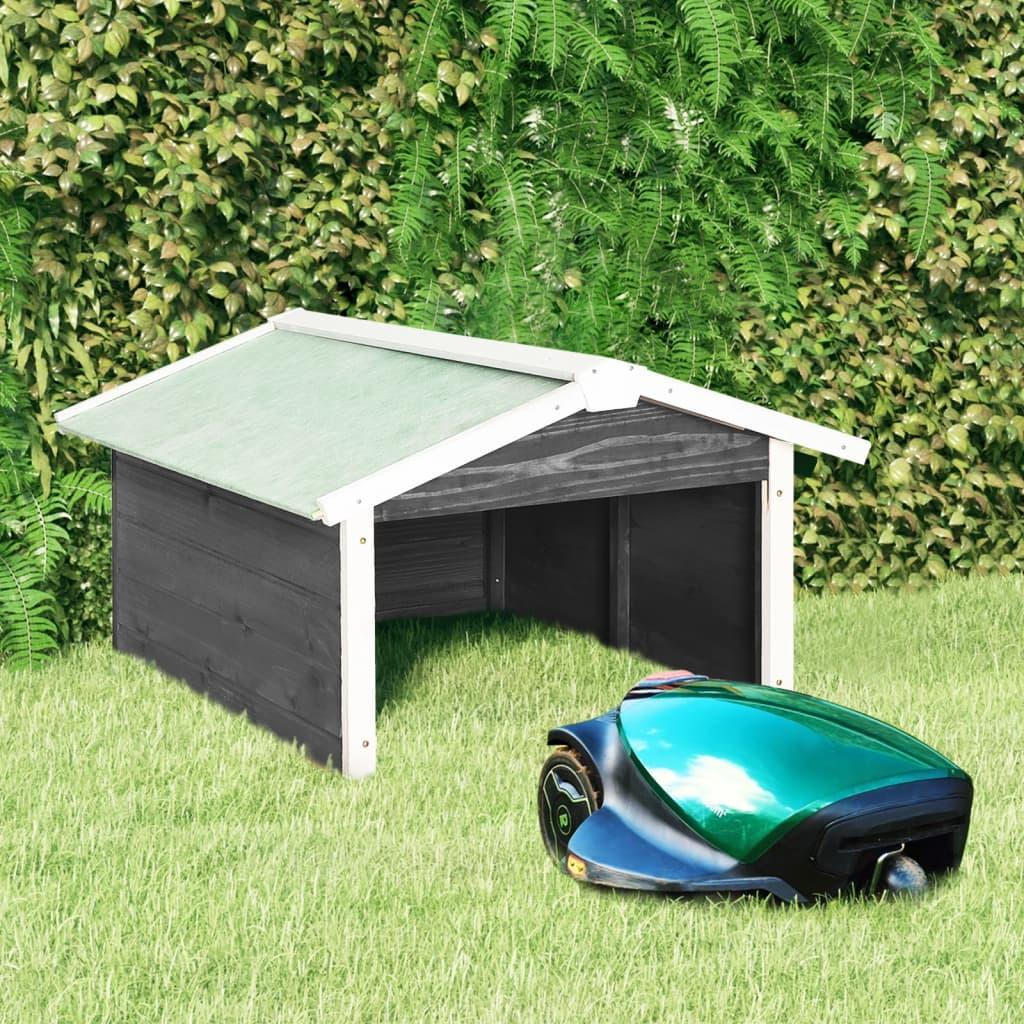 Skur til robotplæneklipper 72x87x50 cm fyrretræ grå og hvid