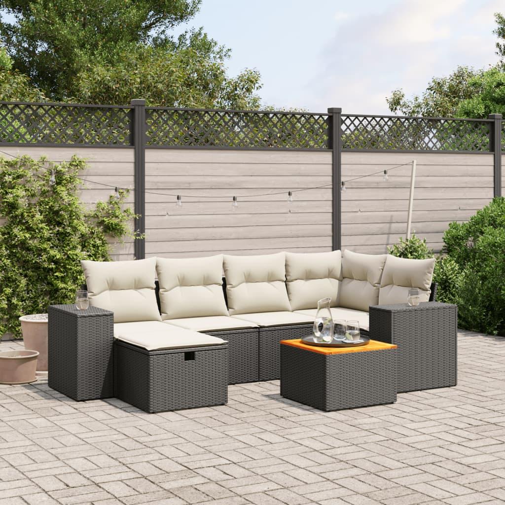 Sofasæt til haven 7 dele med hynder polyrattan sort