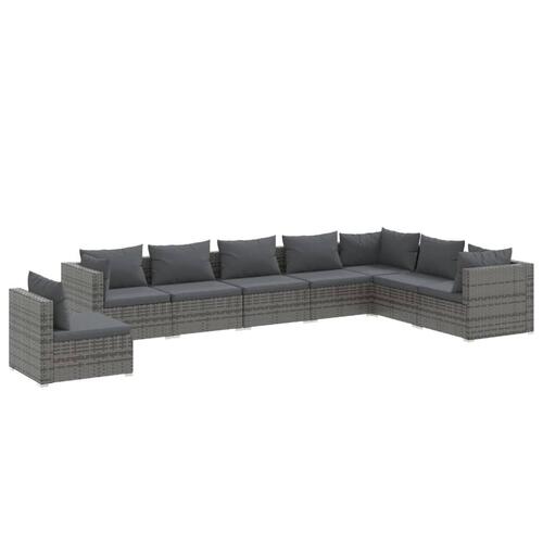 Loungesæt til haven 8 dele med hynder polyrattan grå