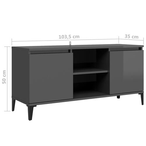Tv-skab med metalben 103,5x35x50 cm grå højglans