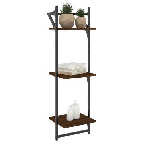 Væghylder 2 stk. med stænger og 3 hylder 30x25x100 cm brunt eg